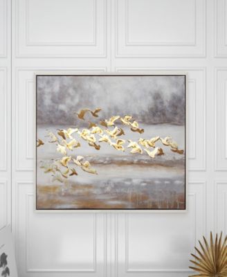 Canvas Bird Framed Wall Art with Silver-Tone Frame, 45" x 1" x 34"