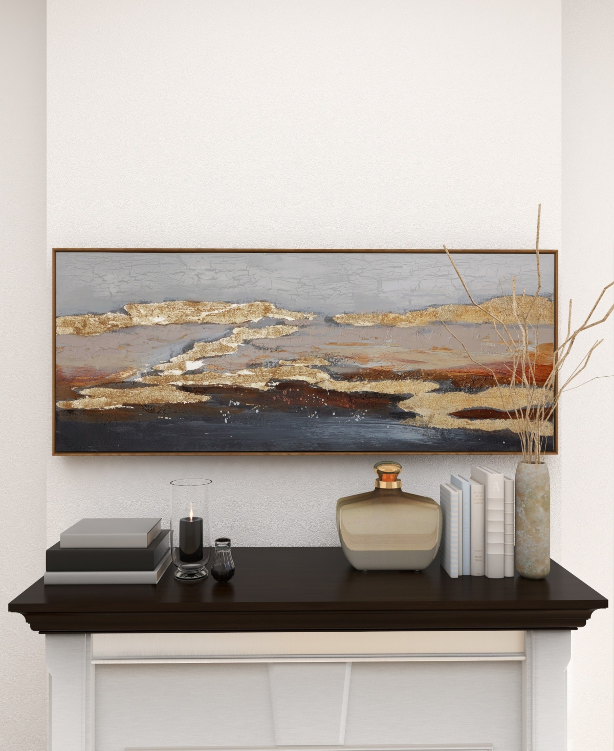 Rosemary Lane Canvas Foiled and Brushstrokes Geode Framed Wall Art withTone Frame, 59