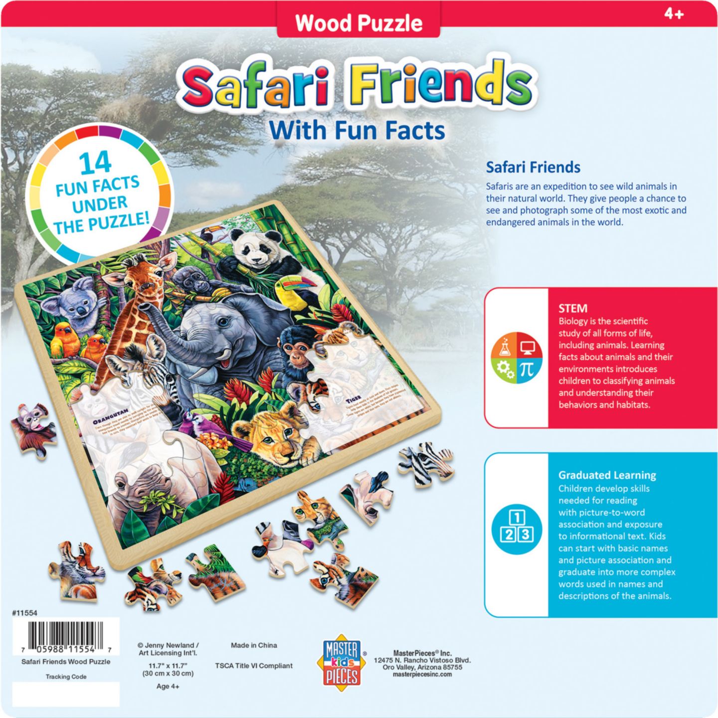 Детский пазл MasterPieces Puzzles Safari Friends Fun Facts 48 Piece Wood Jigsaw Puzzle, от 4 лет, цвет: Разноцветный — фото 3