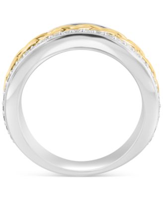 EFFY&reg; Men's White Sapphire Chain Link Ring (1/2 ct. t.w.) in Sterling Silver and 14k Gold-Plate