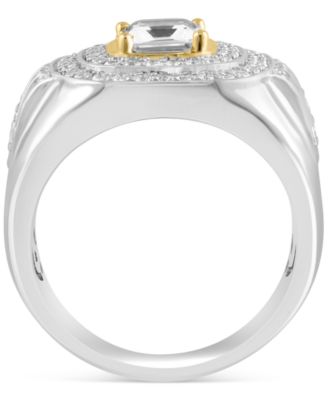 EFFY&reg; Men's White Topaz Halo Cluster Ring (3 ct. t.w.) in Sterling Silver & 14k Gold-Plate