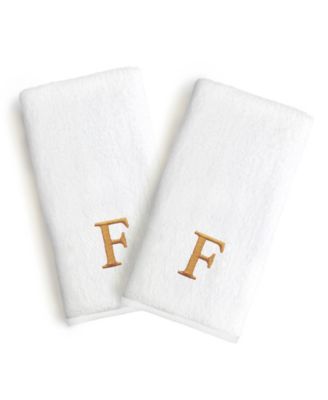Linum Home Bookman Gold Font Monogrammed Luxury 100% Turkish Cotton Novelty 2-Piece Hand Towels, 16" x 30" - Gold - F