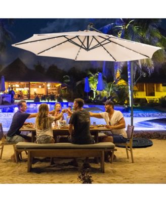 10FT Cantilever Solar Powered 32LED Lighted Patio Offset Umbrella Outdoor