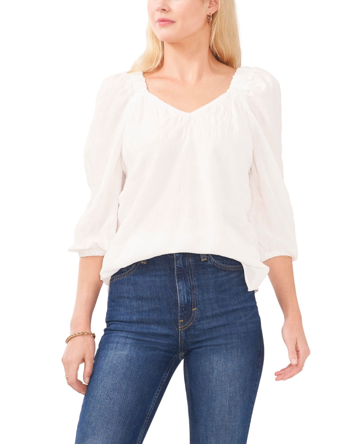 VINCE CAMUTO WOMEN'S V-NECK RUCHED STRAP PUFF SLEEVE TOP