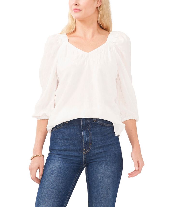 Vince Camuto Women's V-neck Ruched Strap Puff Sleeve Top - Macy's