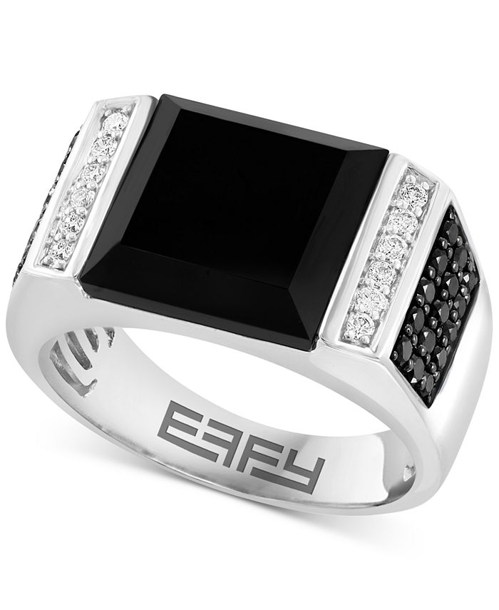 EFFY Collection EFFY® Men's Onyx & Diamond (5/8 ct. t.w.) Ring in 14k ...