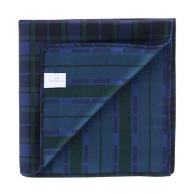 Men's Ives Green and Navy Blackwatch Plaid Silk Pocket Square