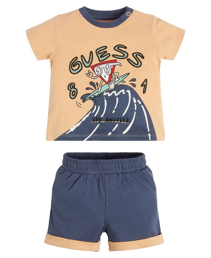 GUESS Baby Boys Puff Print Logo T Shirt and Jersey Short, 2 Piece Set ...