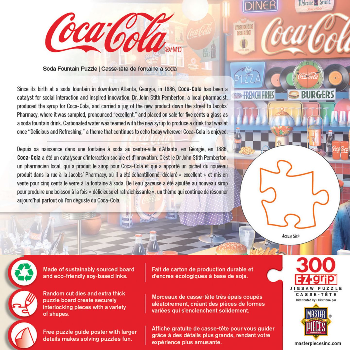 Детский пазл MasterPieces Puzzles Coca-Cola Soda Fountain Ez Grip 300 Piece Jigsaw Puzzle, Ages 14+, цвет: Разноцветный — фото 3