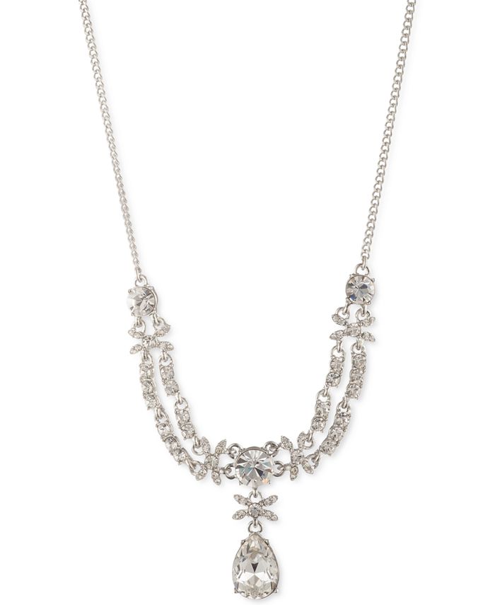 Givenchy Silver-Tone Crystal Y Necklace, 16