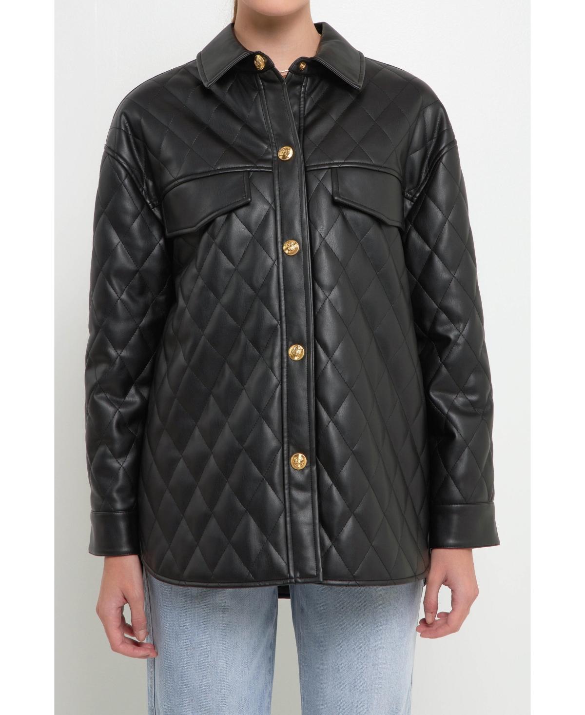 Grey Lab Oversize Quilted Faux Leather Jacket In Black