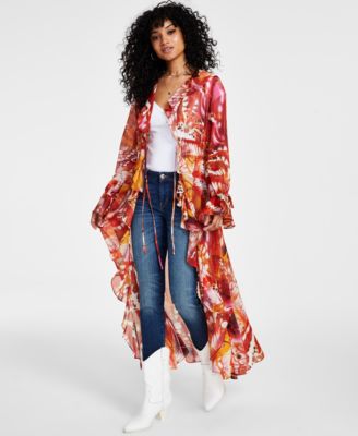 GUESS - Women's Vanessa Long-Sleeve Sheer Duster Top
