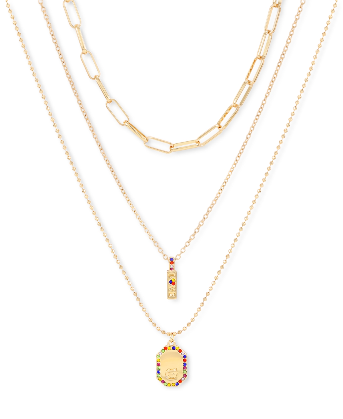 Guess Gold-tone Rainbow Pride Layered Necklace In Gold  Rainbow Set Of  Necklaces
