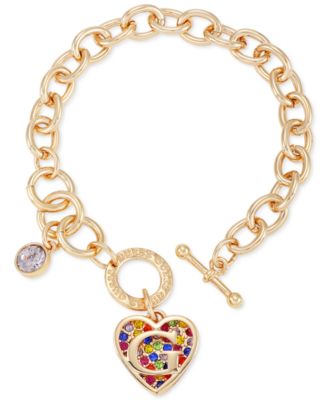 Gold-Tone Rainbow Pav&eacute; Logo Heart Link Bracelet