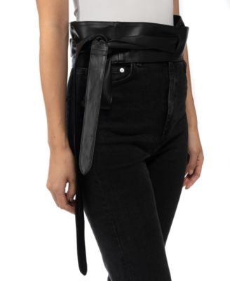 Black WOMAN Women Rectangle Buckle Faux Leather Belt 2338410