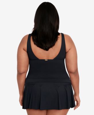 Shop Lauren Ralph Lauren Plus Size Ruffled Tankini Top Ruffled Swim Skirt In Black