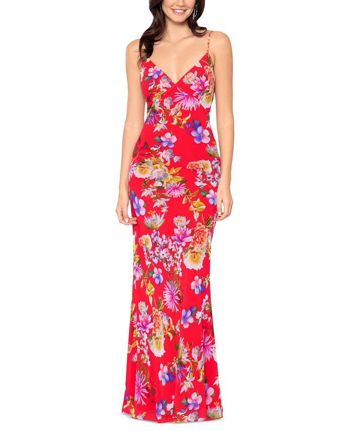 Betsy & Adam Women's Floral-Print Sleeveless Gown - Macy's