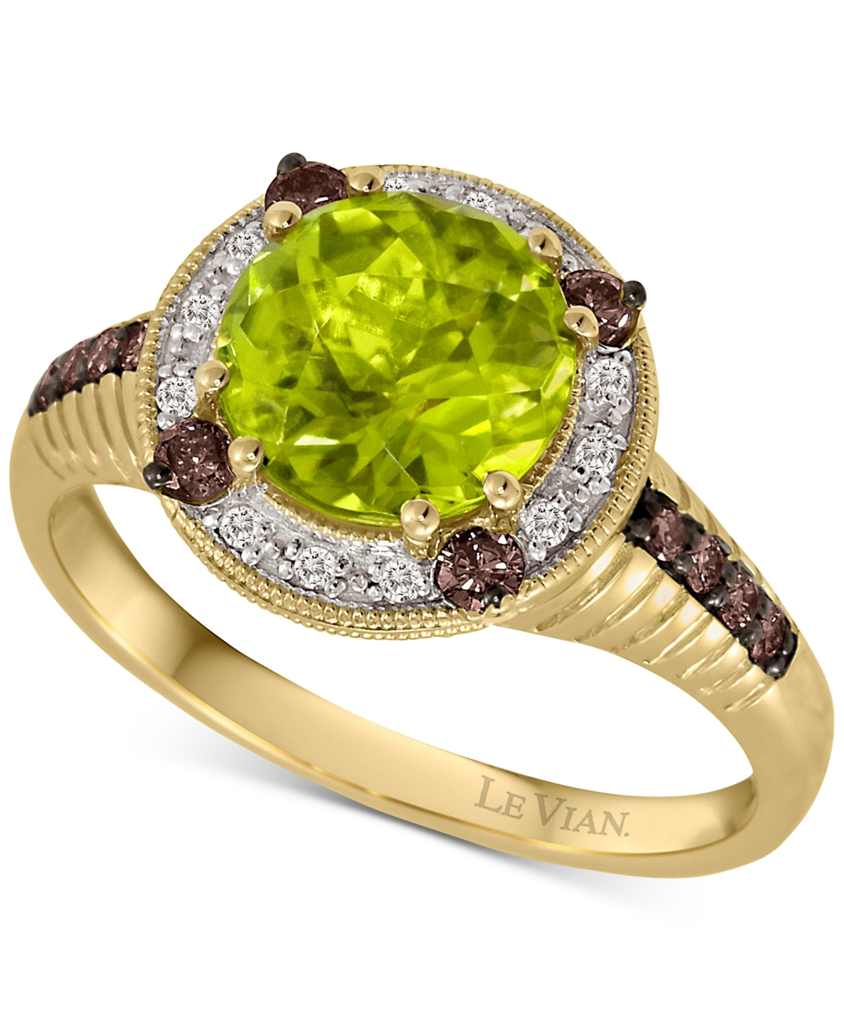 Green Apple Peridot (1-1/20 ct. t.w.) & Diamond (1/4 ct. t.w.) Halo Ring in 14k Gold