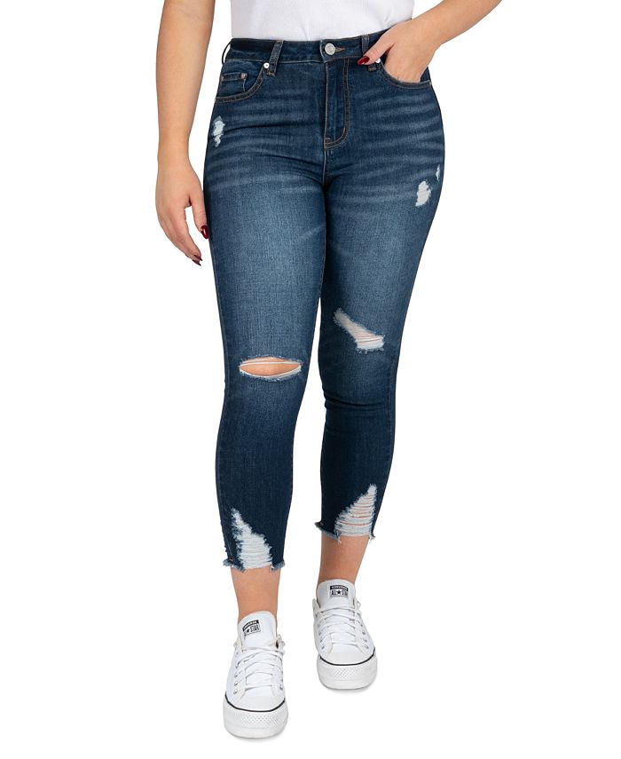 Indigo Rein Juniors' High Rise Distressed Cropped Curvy Jeans - Macy's