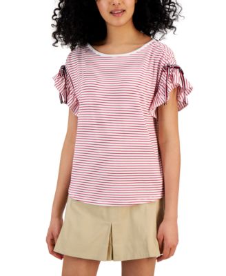 Women's Striped Ruffled-Sleeve Top