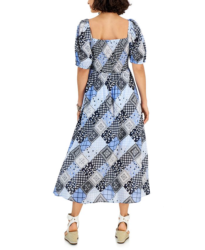 Tommy Hilfiger Women's Cotton Patchwork Puff-Sleeve Dress - Macy's