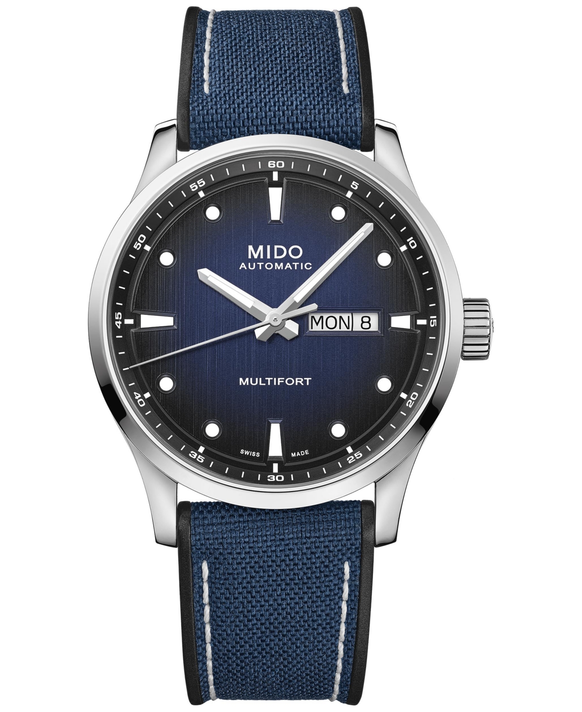 Shop Mido Men's Swiss Automatic Multifort Blue Textile Strap Watch 42mm