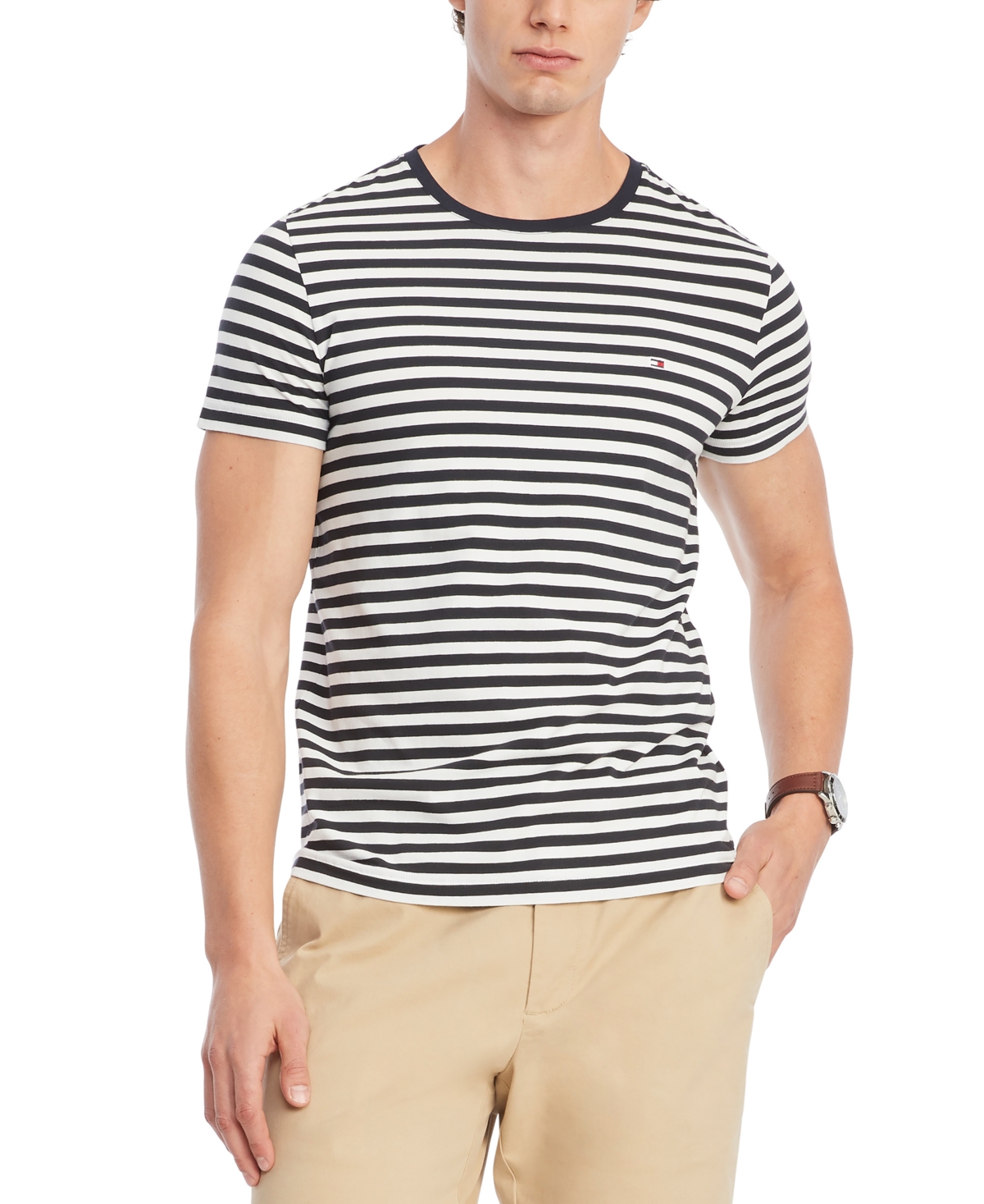 Tommy Hilfiger Men's Th Flex Slim-fit Striped T-shirt In Desert Sky,white