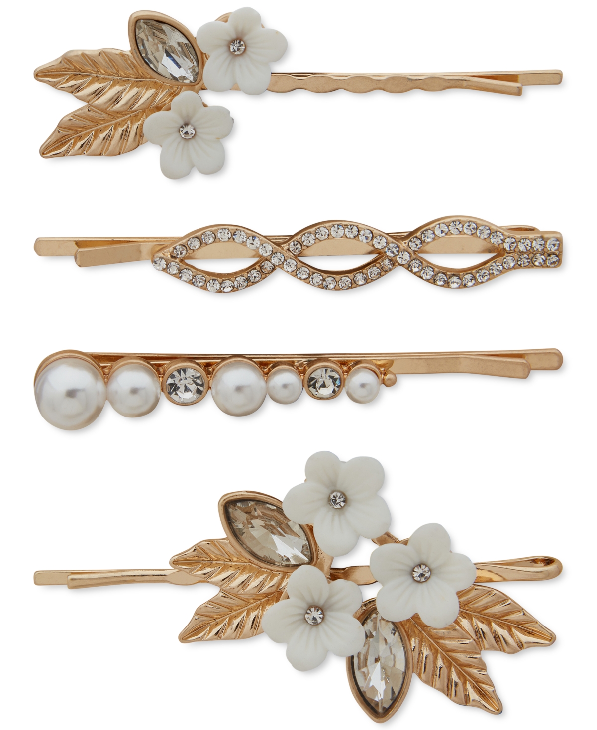 lonna & lilly 4-Pk. Gold-Tone Crystal Flower Bobby Pins