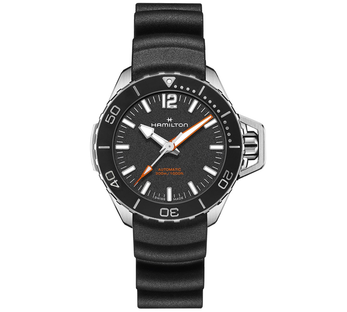 Hamilton Men's Swiss Automatic Khaki Navy Frogman Black Rubber Strap Watch 41mm