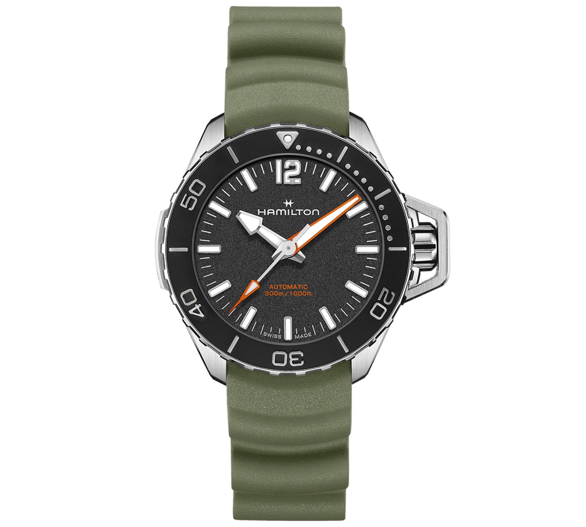 Shop Hamilton Men's Swiss Automatic Khaki Navy Frogman Green Rubber Strap Watch 41mm