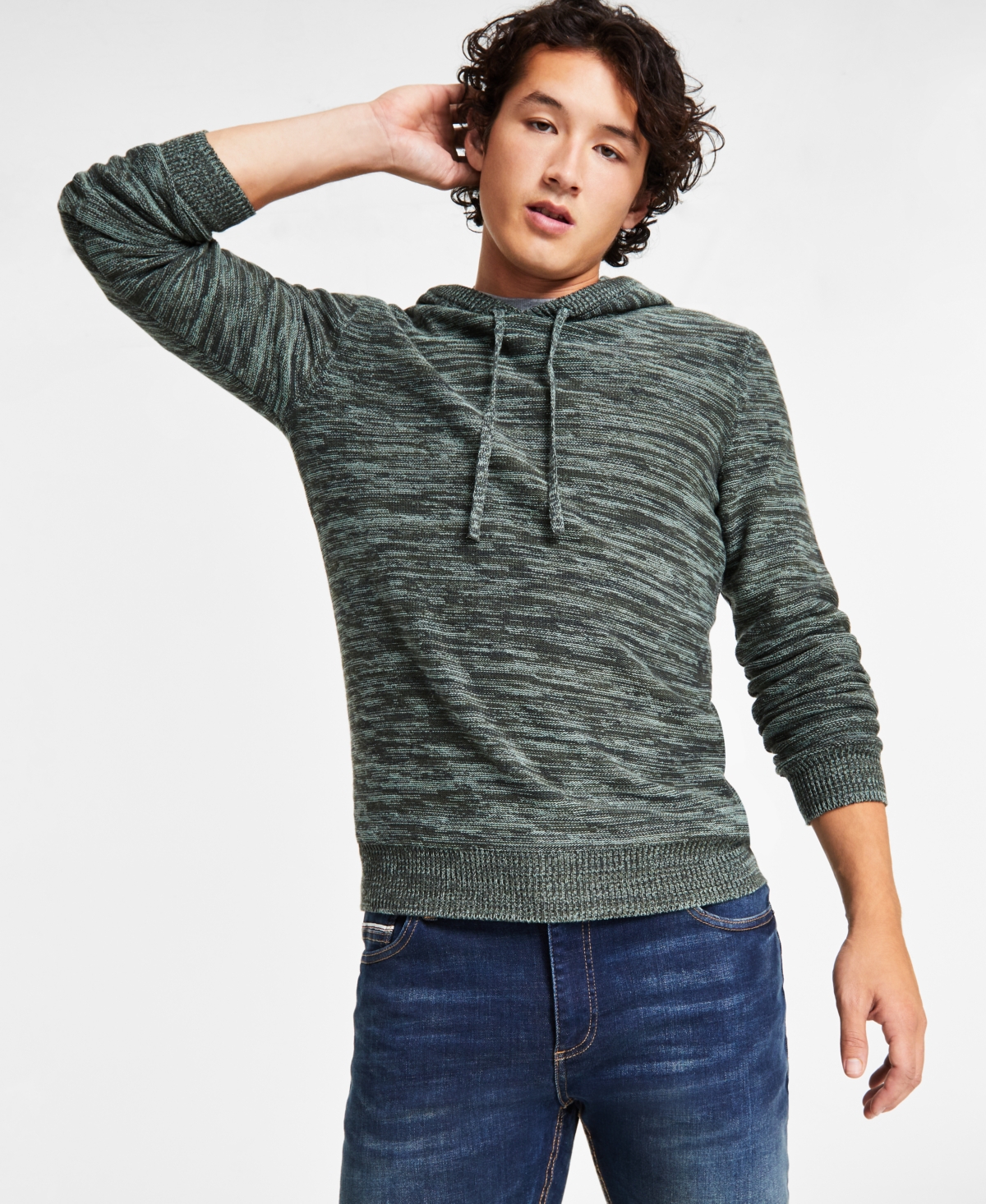 Sun + Stone Men's Solid Marled Hooded Sweater, Created For Macy's In Artichoke