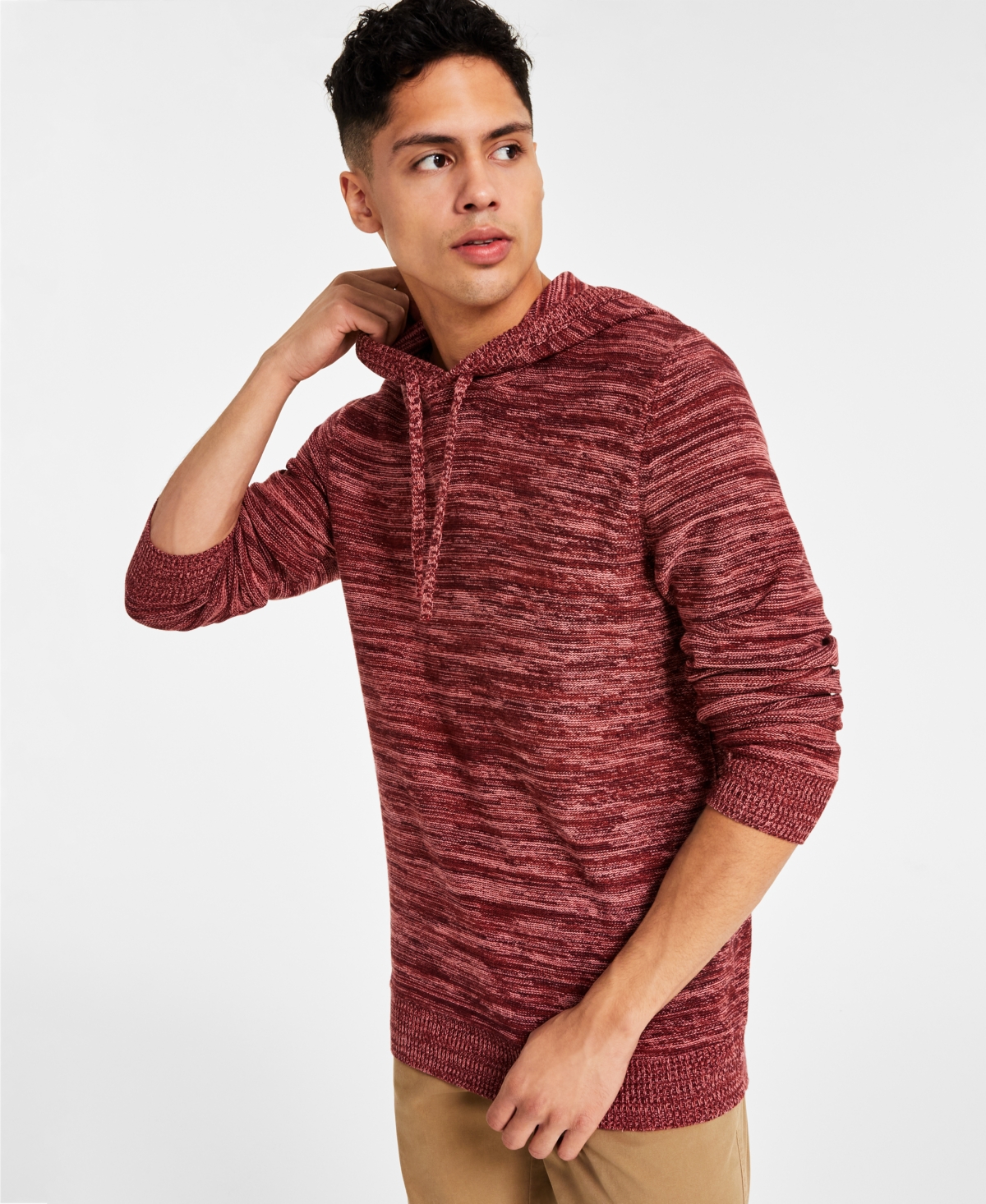 Sun + Stone Men's Solid Marled Hooded Sweater, Created For Macy's In Burnt Red