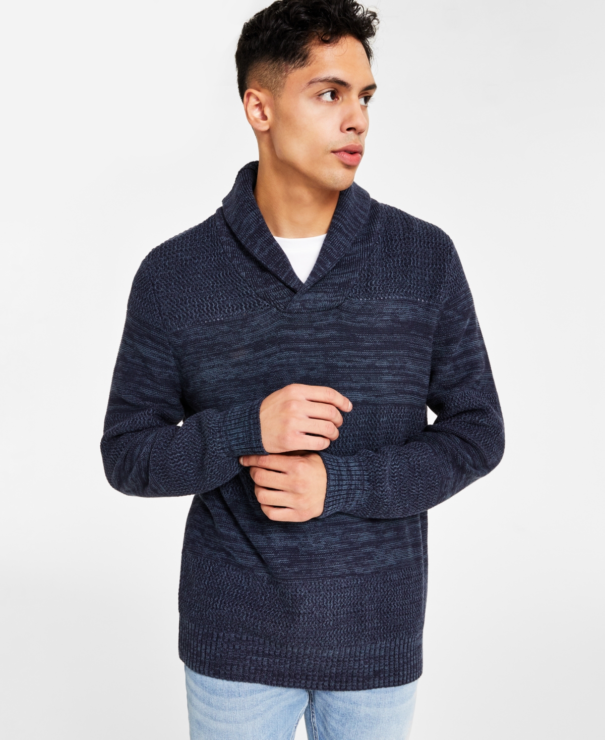 Men's Shawl-Collar Sweater, Created for Macy's - Navy Suit