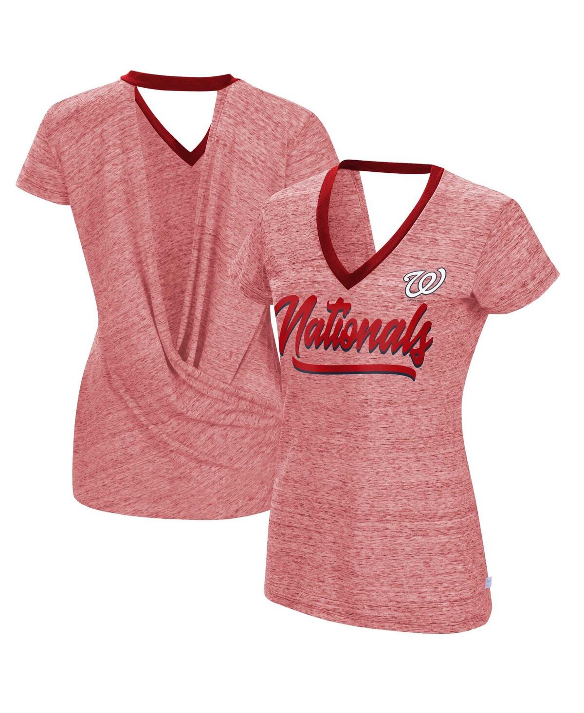 Women's Touch Red Washington Nationals Halftime Back Wrap Top V-Neck T-shirt - Red