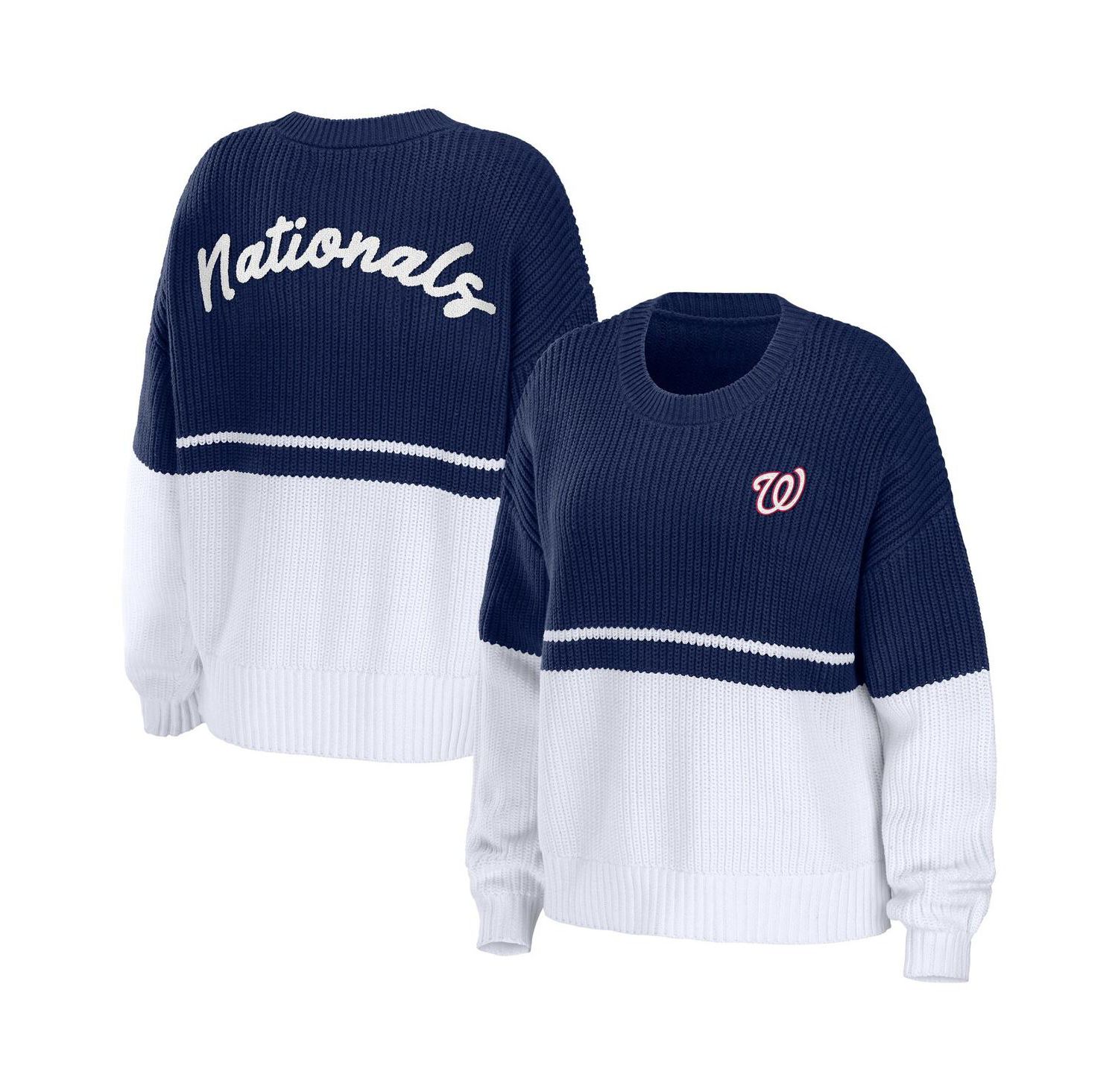 Women's Navy, White Washington Nationals Chunky Pullover Sweater
