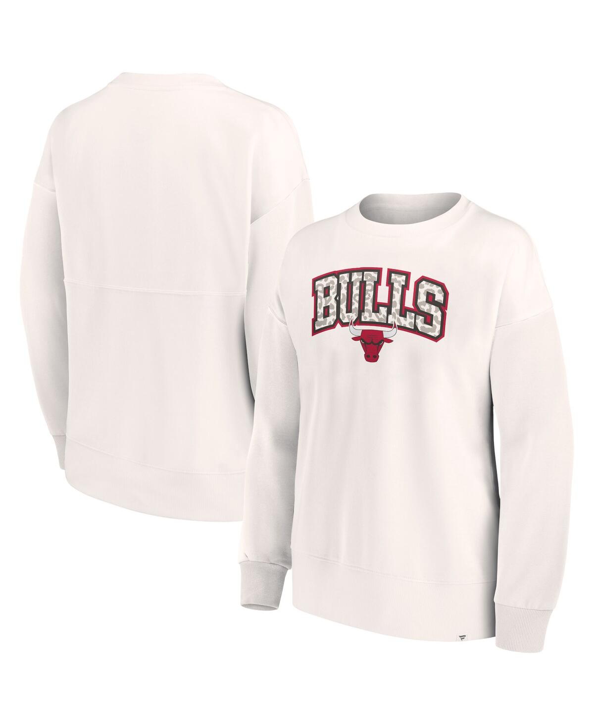 Shop Fanatics Women's  White Chicago Bulls Tonal Leopard Pullover Sweatshirt