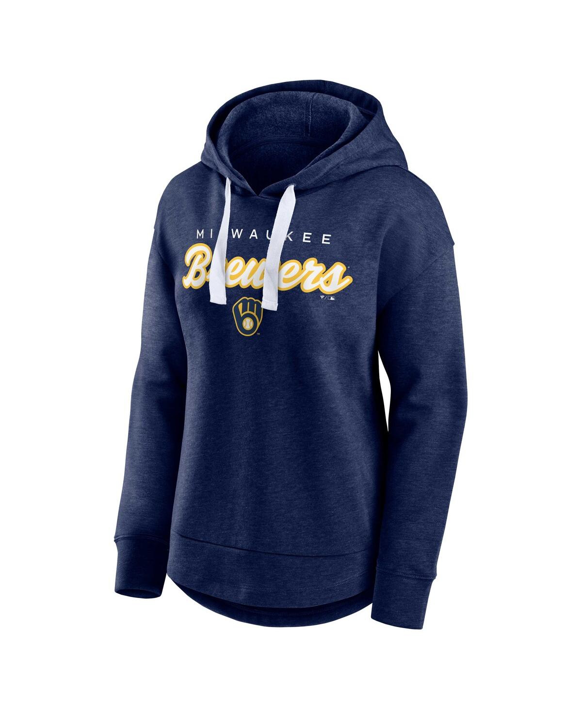 Shop Fanatics Women's  Heathered Navy Milwaukee Brewers Set To Fly Pullover Hoodie