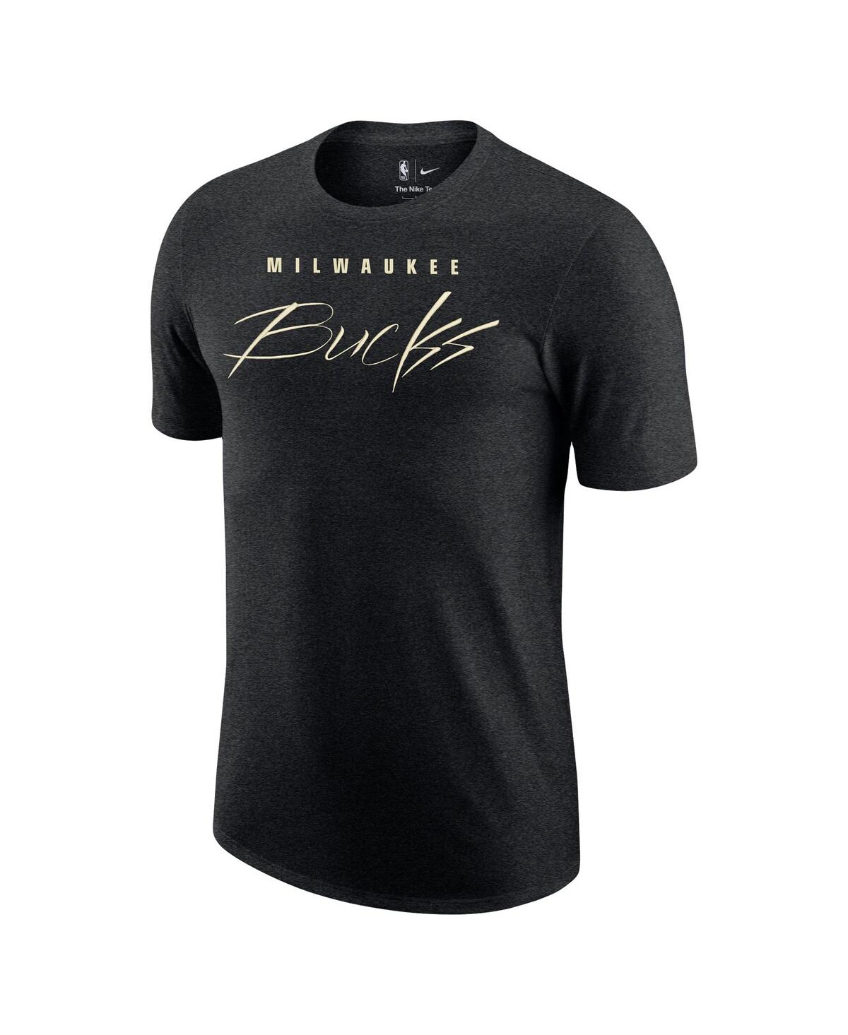 Shop Nike Men's  Heather Black Milwaukee Bucks Courtside Versus Flight Max90 T-shirt