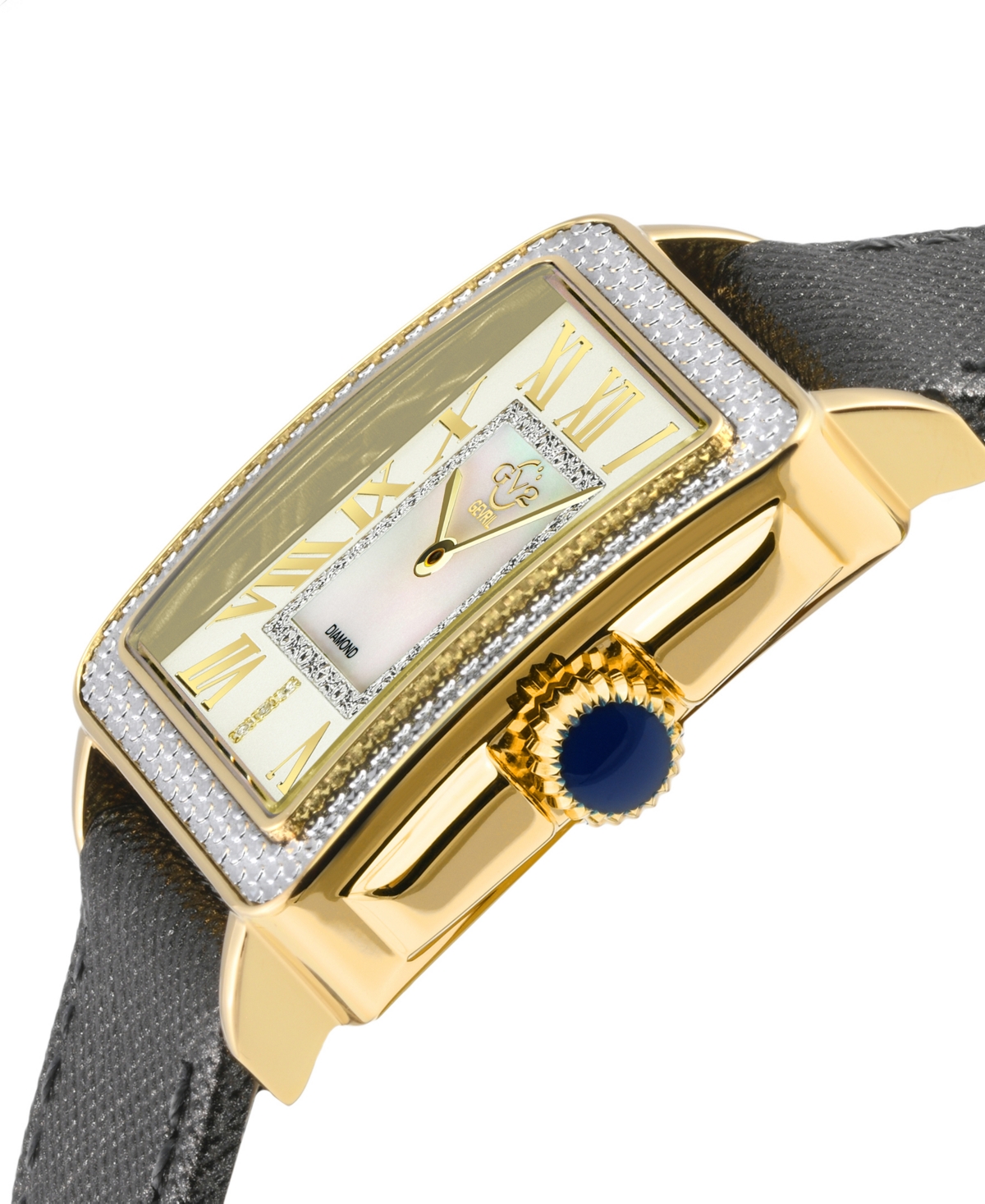 GV2 by Gevril Women's Padova Swiss Quartz Diamond Accents Gray Genuine Hand Made Italian Leather Strap, Saffiano Metallic Band Watch 27mm x - Gol
