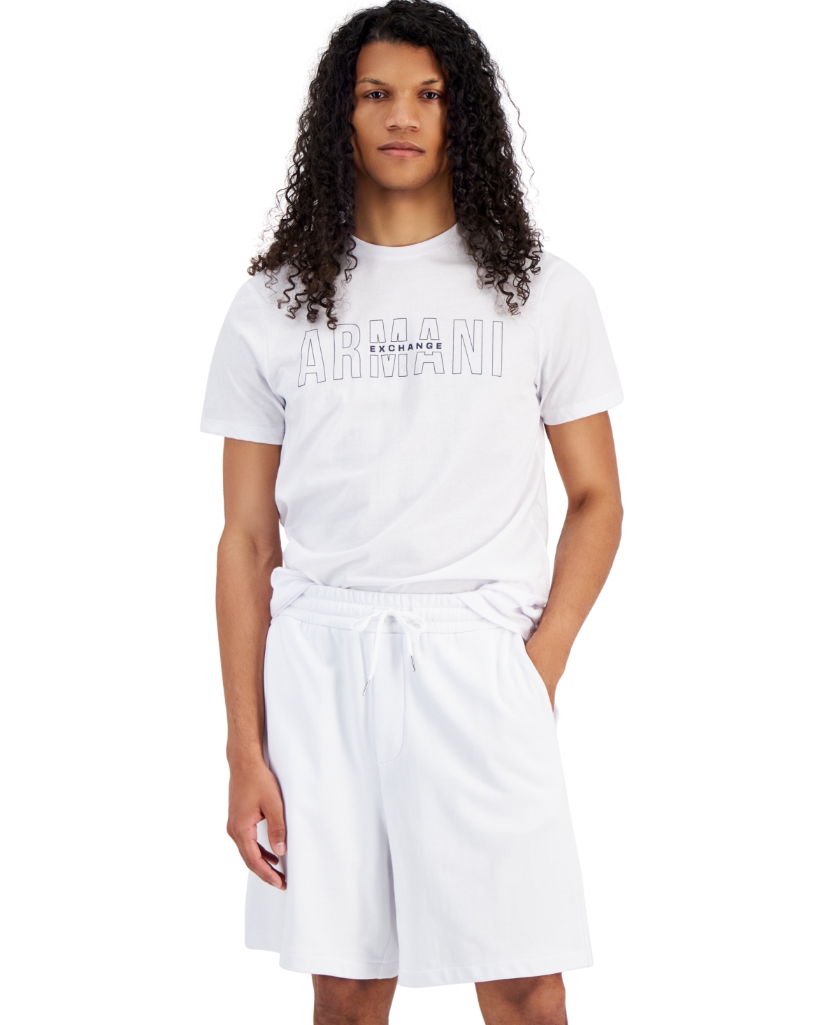 A X Armani Exchange Men's Logo Drawstring Shorts, Created For Macy's In White/ Navy