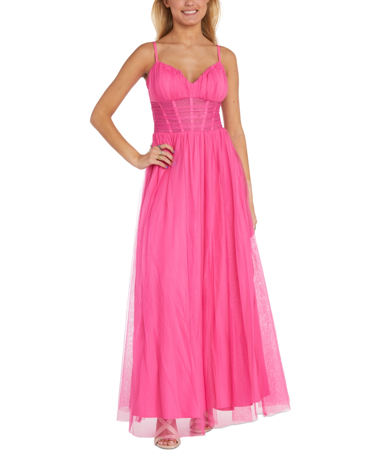 Morgan & Company Juniors' Sweetheart-neck Sleeveless Gown In Hot Pink