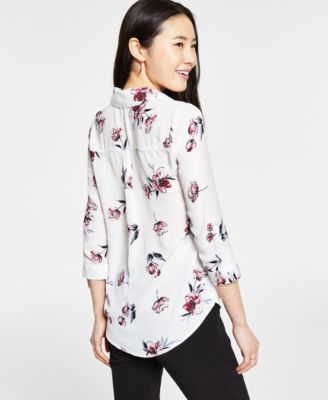 Juniors' Floral-Print Collared Shirt