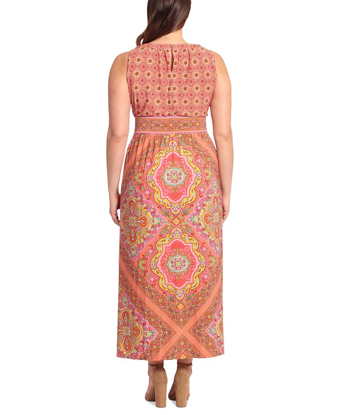 London Times Women's Morris Diamond Basket Printed Keyhole Halter Maxi Dress