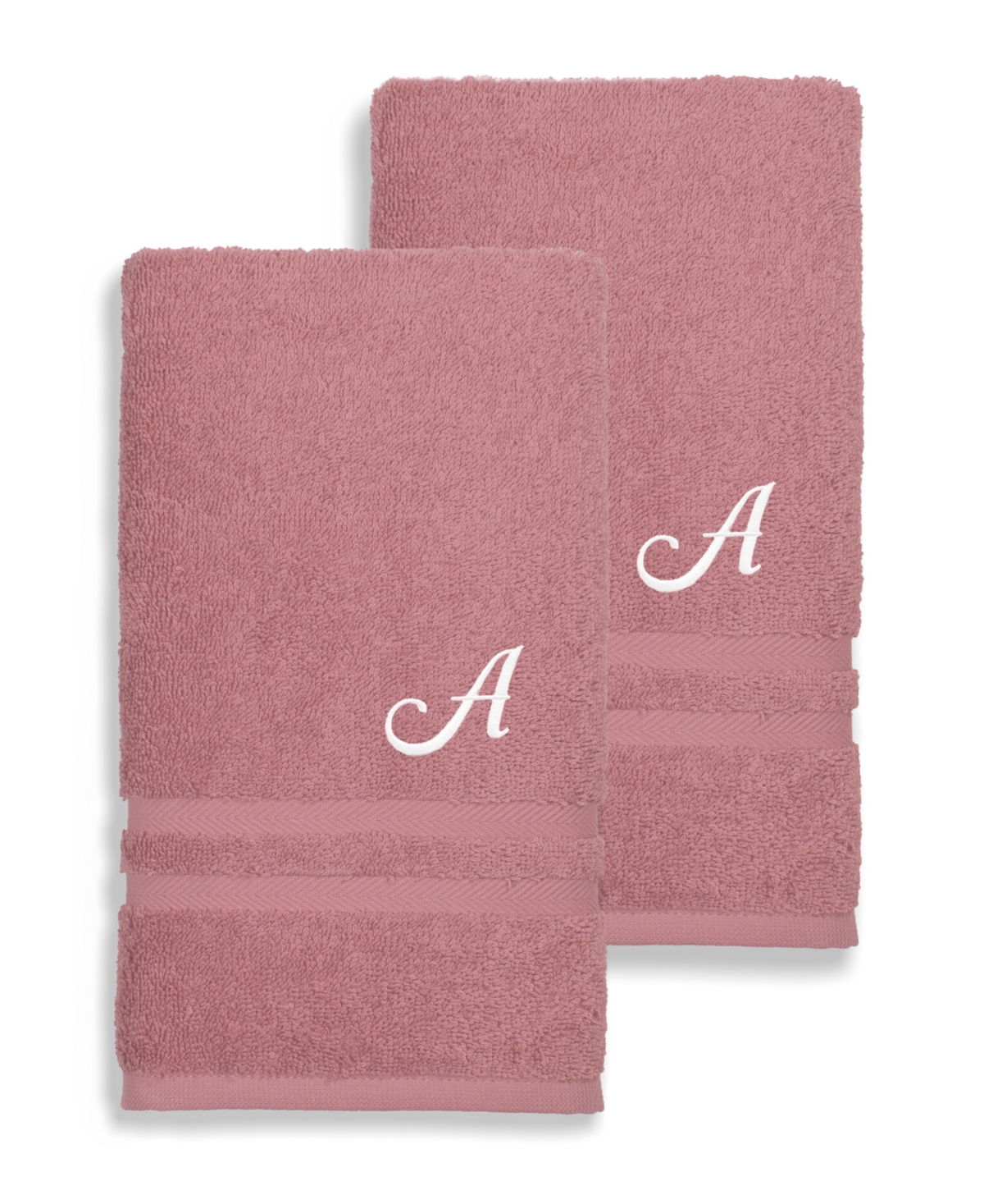 Linum Home Textiles Turkish Cotton Personalized 2 Piece Denzi Hand Towel Set, 30" X 16" In Pink