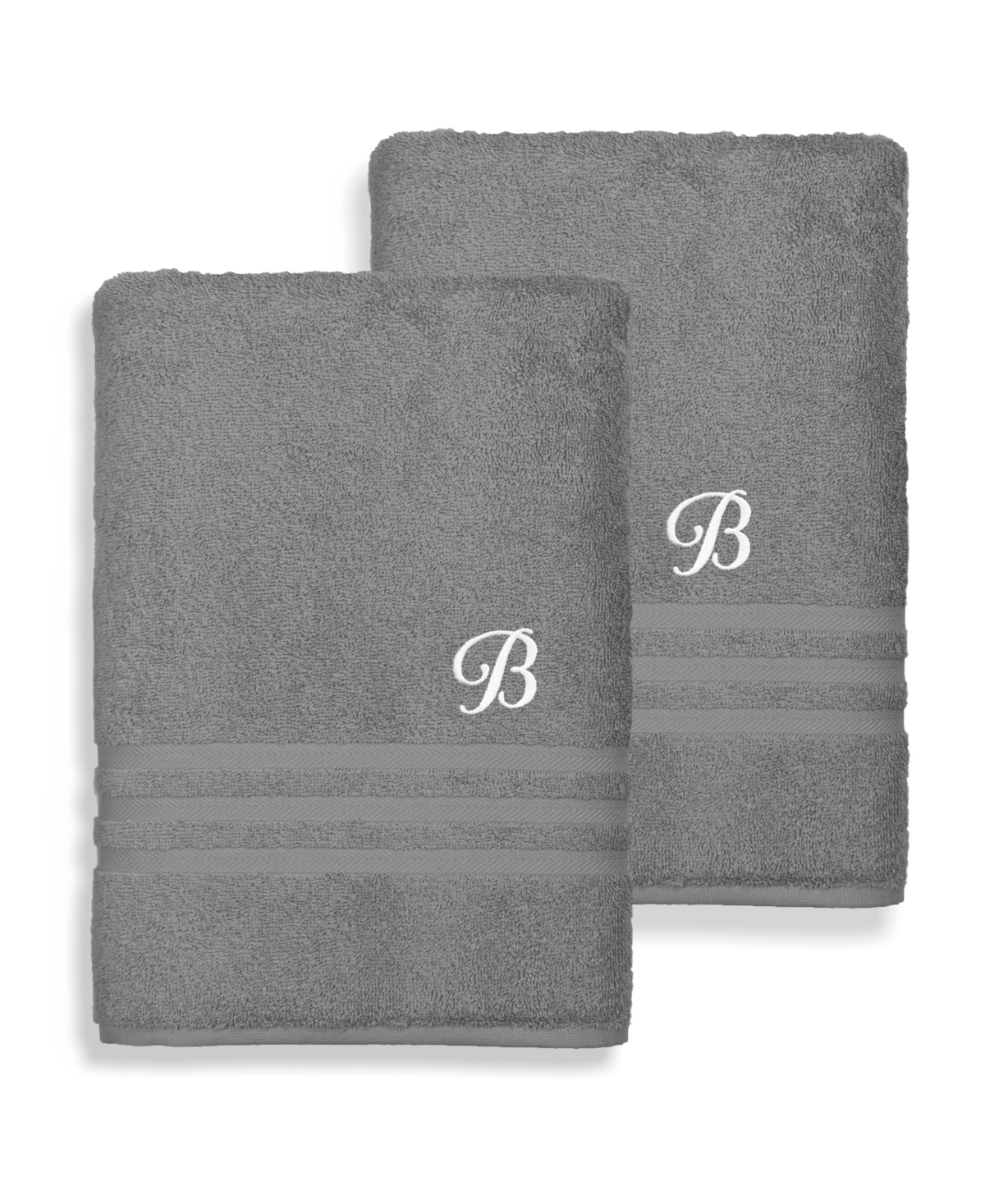 Linum Home Textiles Turkish Cotton Personalized 2 Piece Denzi Bath Towel Set, 54" X 27" In Gray