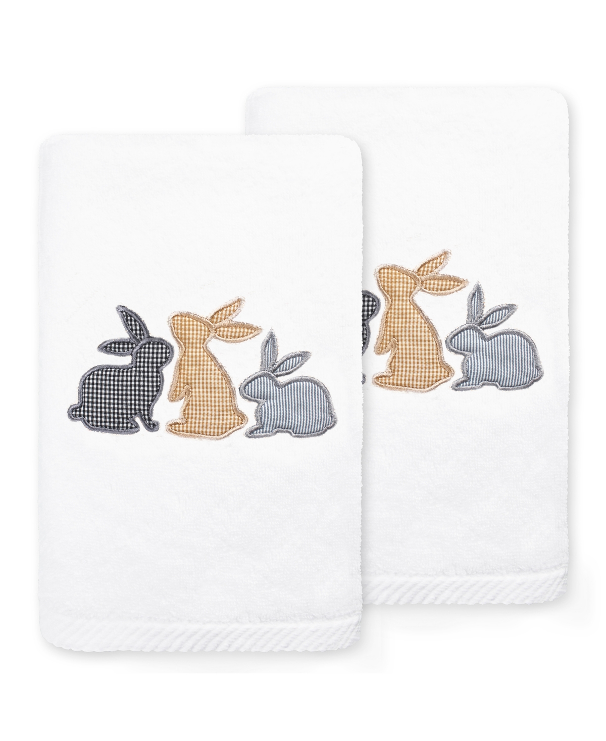 Linum Home Textiles Bunny Row Embroidered Luxury 100% Turkish Cotton Hand Towels, Set Of 2, 30" X 16" In White