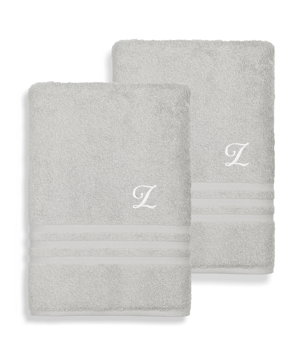 Linum Home Textiles Turkish Cotton Personalized 2 Piece Denzi Bath Sheet Set, 66" X 35" In Gray