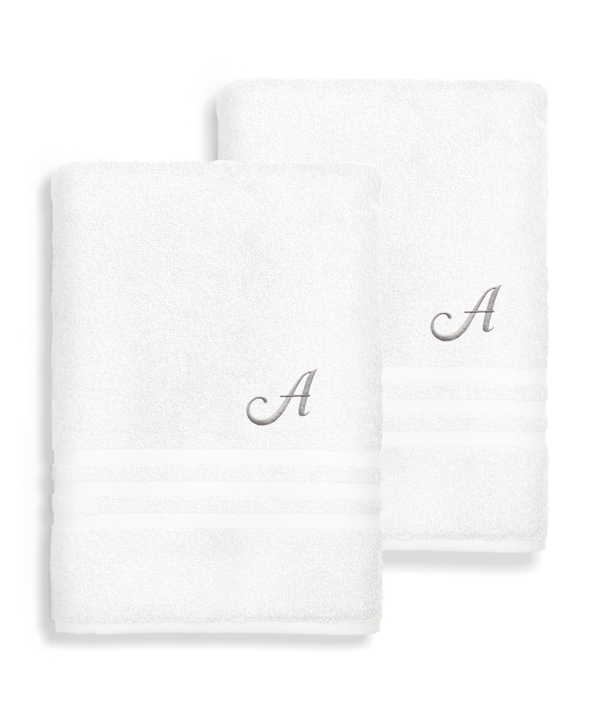 Linum Home Textiles Turkish Cotton Personalized 2 Piece Denzi Bath Towel Set, 54" X 27" In White