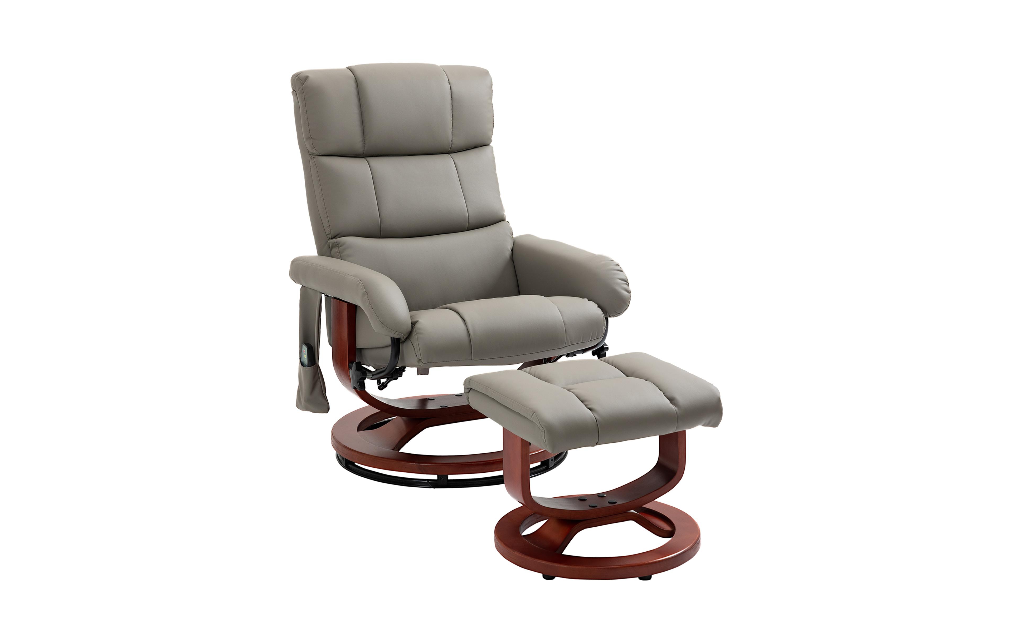 Homcom Recliner Chair with Ottoman, Electric Faux Leather Recliner with 10 Vibration Points and 5 Massage Mode, Reclining Chair with Swivel Wood Base,