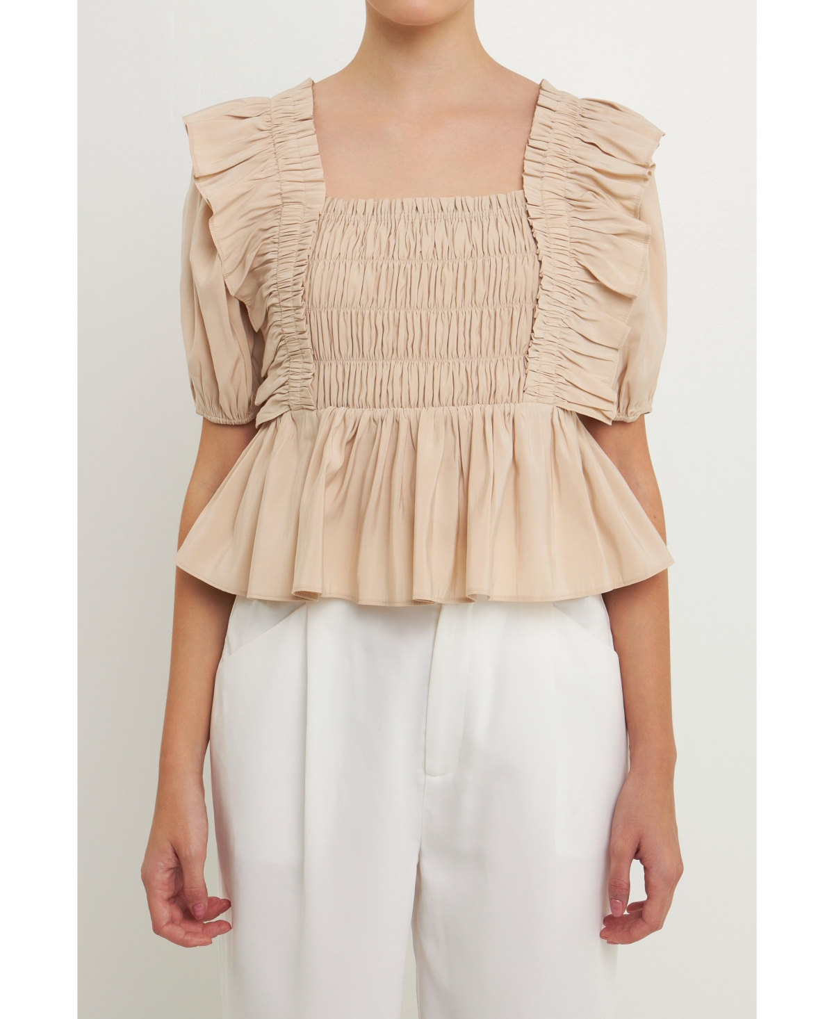 Endless Rose Women's Smocked Detail Puff Sleeve Top
